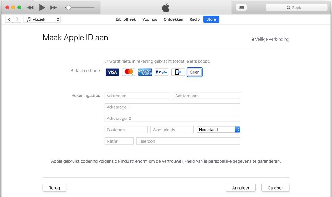 apple id aanmaken zonder creditcard of paypal