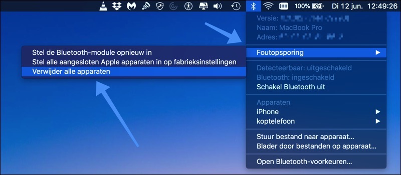 bluetooth verwijder alle apparaten mac