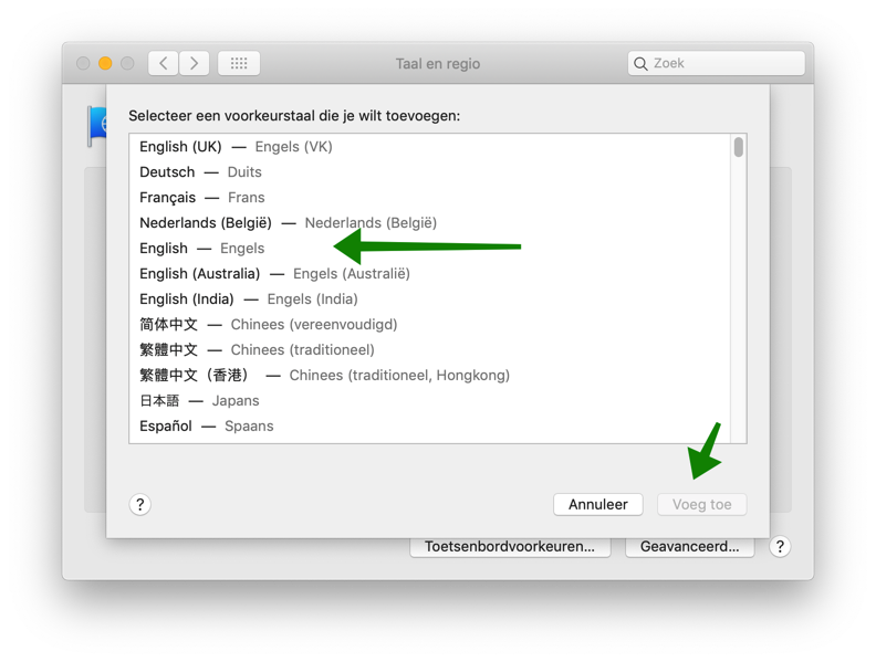 voeg nieuwe taal toe mac