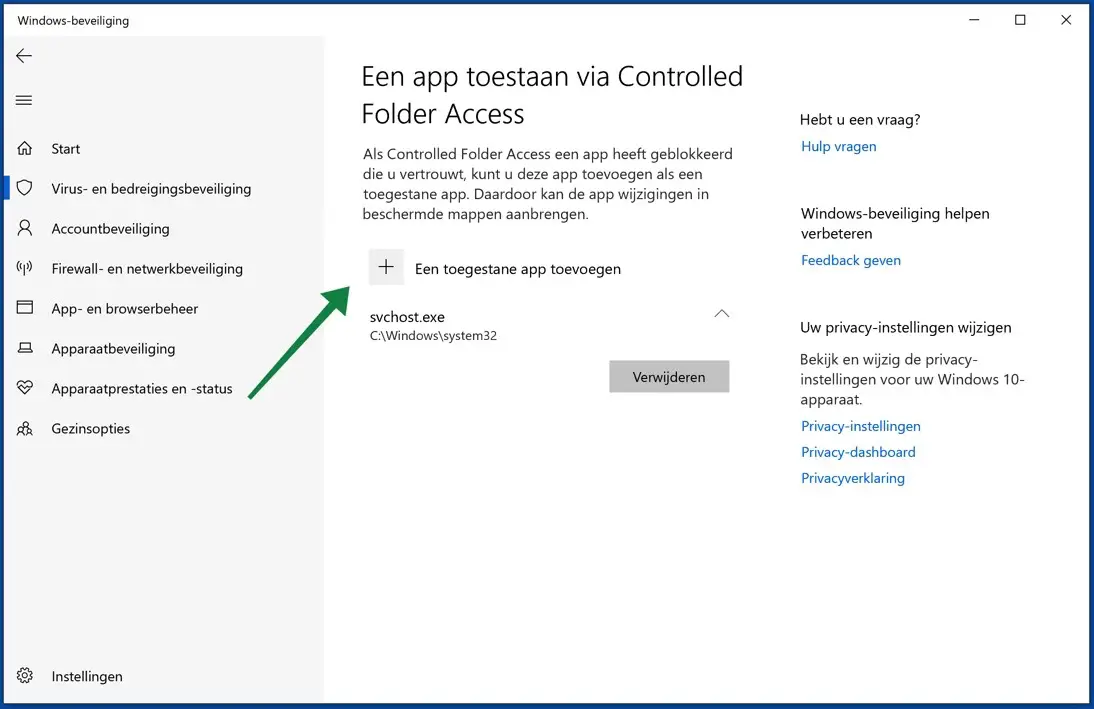 applicatie toestaan controlled folder access windows 10