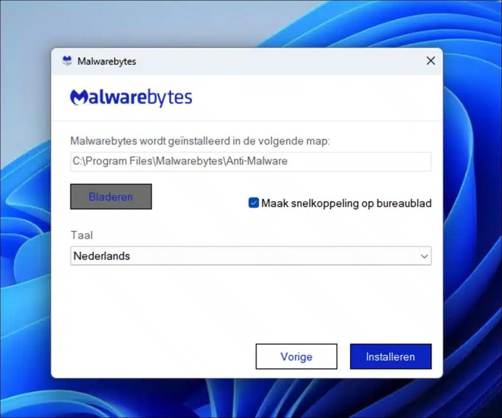 Malwarebytes installatie opties