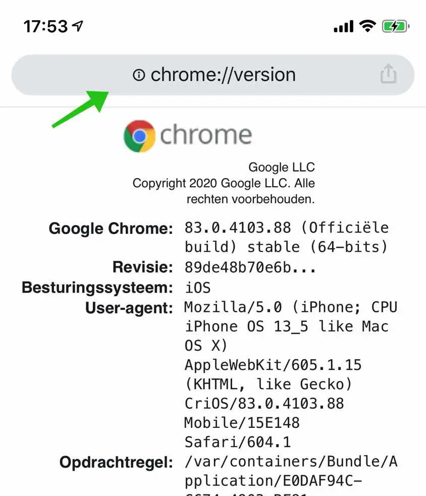 google chrome versie iphone of ipad