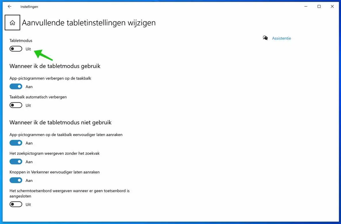 windows 10 aanvullende tablet instellingen wijzigen