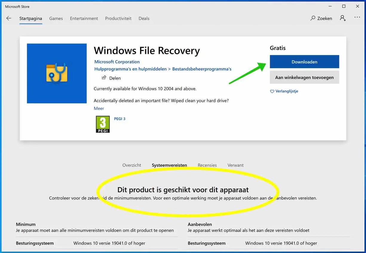 windows file recovery installeren