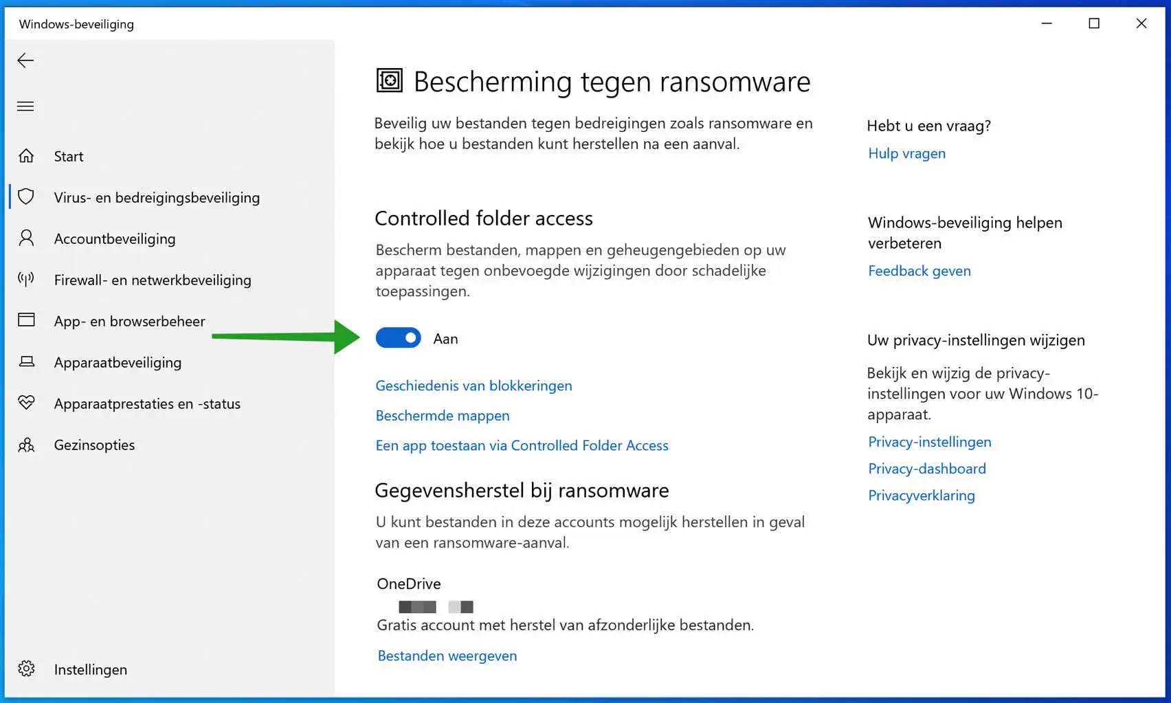 Ransomware bescherming inschakelen in Windows Defender Antivirus