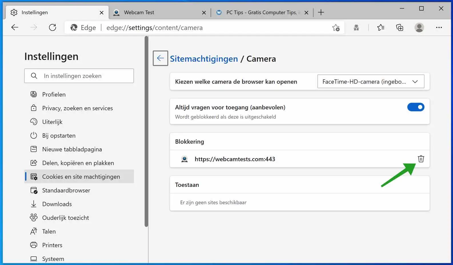 webcam blokkering verwijderen microsoft edge