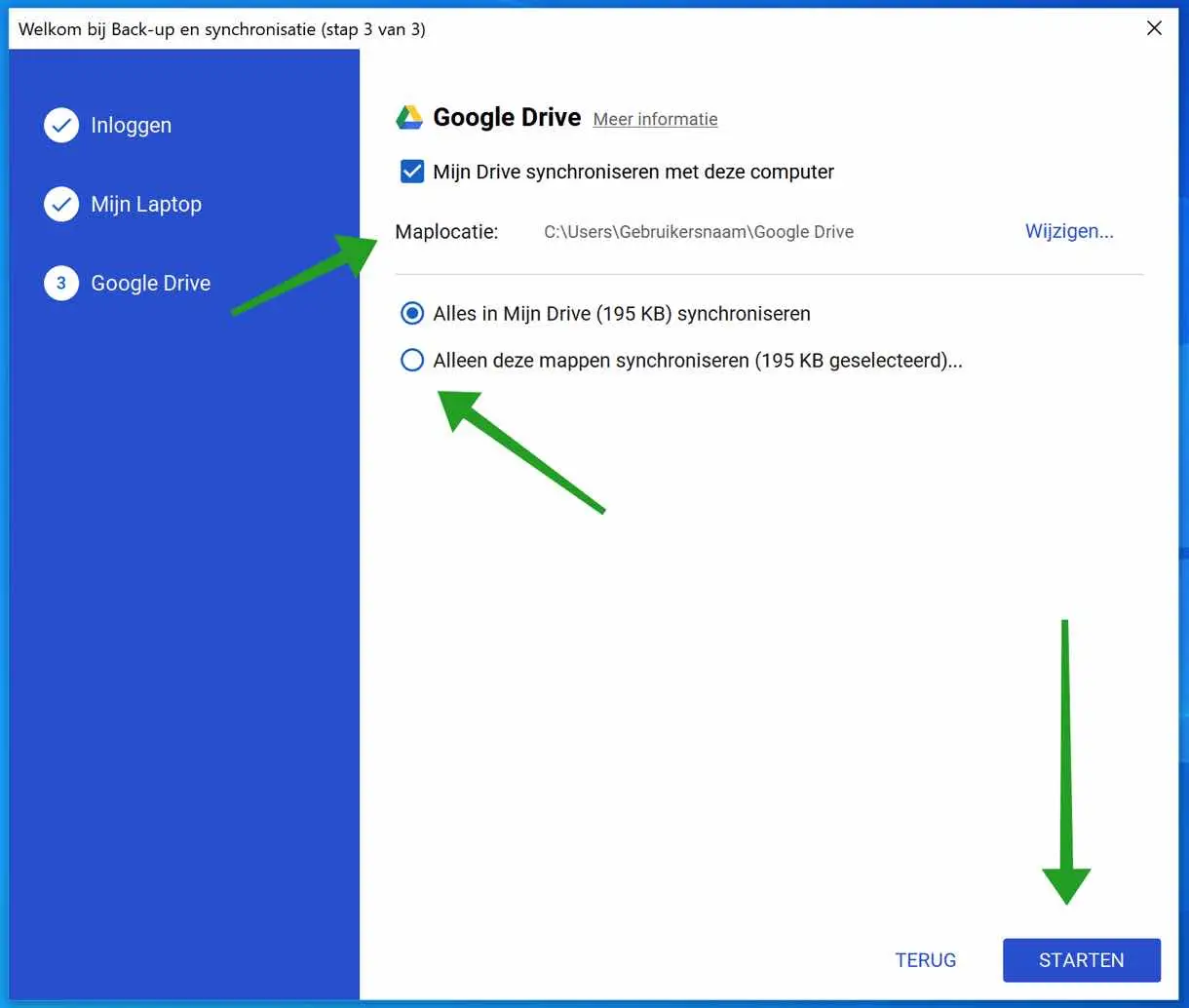 Google back-up en synchronisatie Google Drive starten