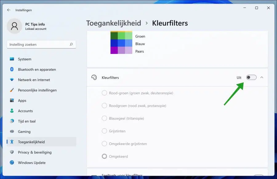 Habilite filtros de cores no Windows 11