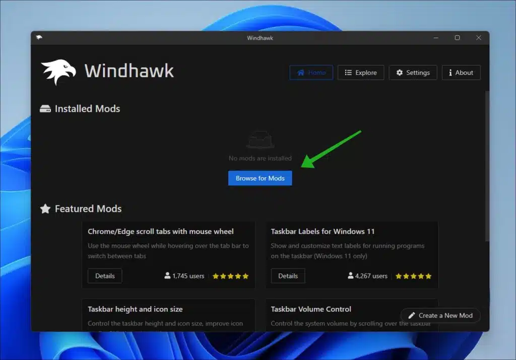 Windhawk - browse for mods