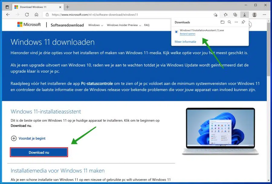 Windows 11 installatie assistent downloaden