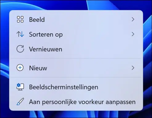 rechtermuisknop menu in Windows 11 terugzetten naar Windows 10