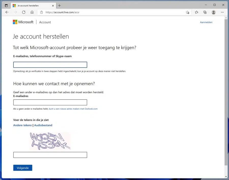 Microsoft account herstellen
