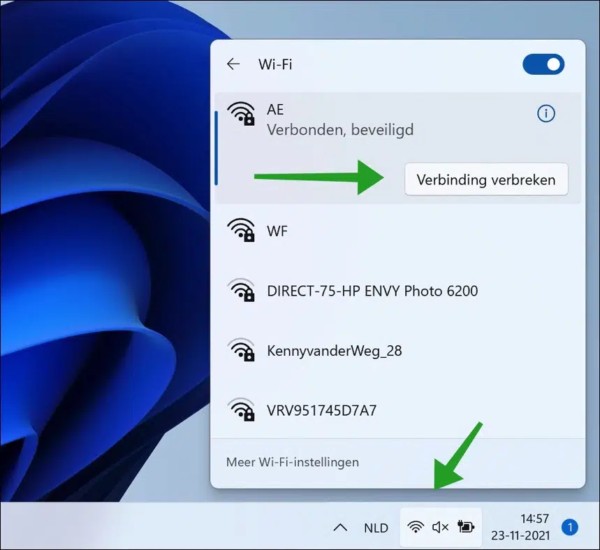Wifi verbinding verbreken in Windows 11