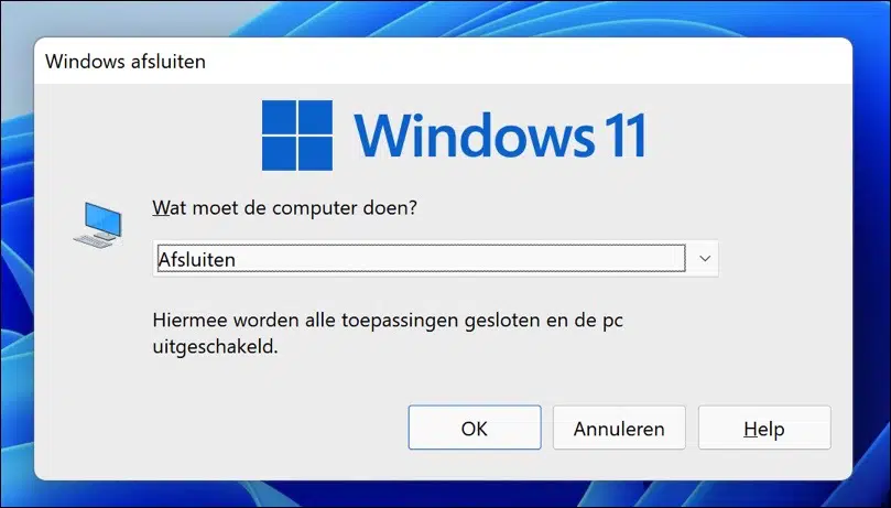 Windows 11 afsluiten met alt f4