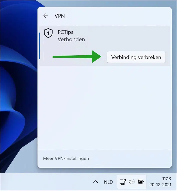 Verbinding verbreken met VPN in Windows 11