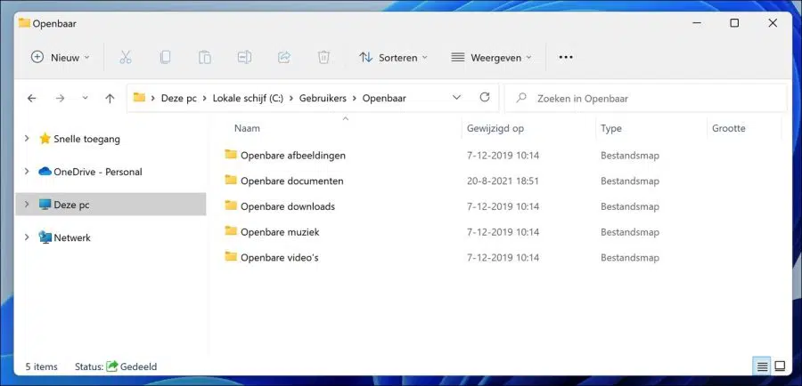 Openbare mappen in Windows 11