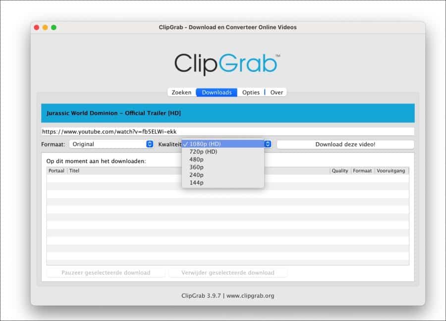 ClipGrab video kwaliteit