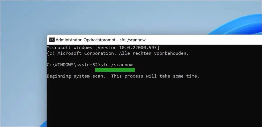 SFC scannow uitvoeren om update problemen te verhelpen in Windows 11