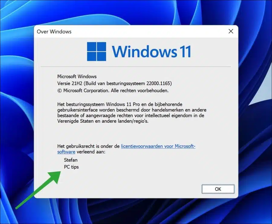 Naam van eigenaar of organisatie wijzigen in Windows 11 10
