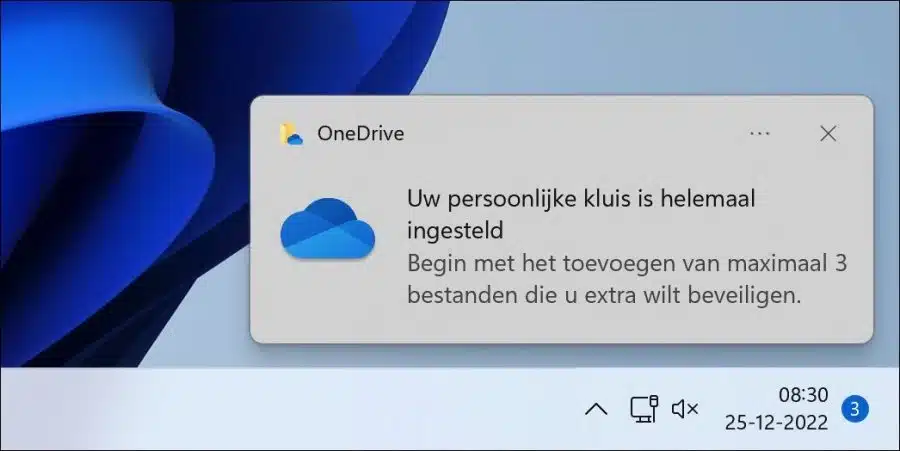 Persoonlijke kluis is ingesteld OneDrive melding