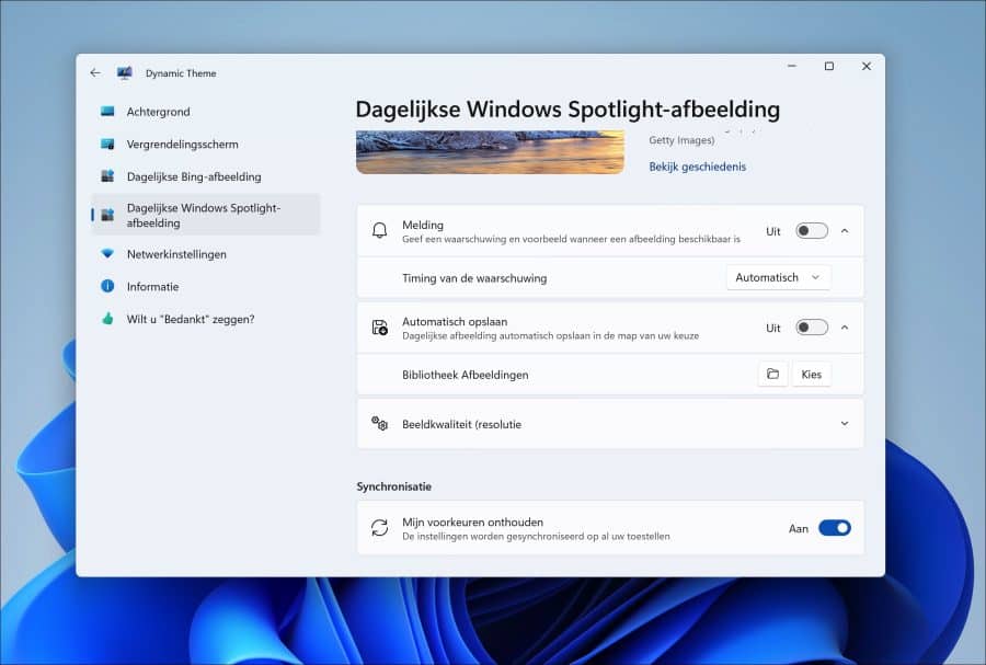 Dagelijkse Windows Spotlight afbeelding in Windows