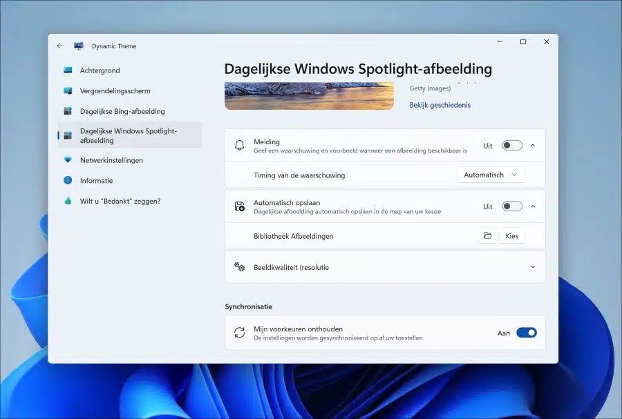Dagelijkse Windows Spotlight afbeelding in Windows