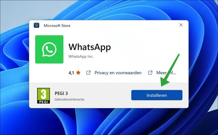 Whatsapp installeren vanuit de Microsoft Store