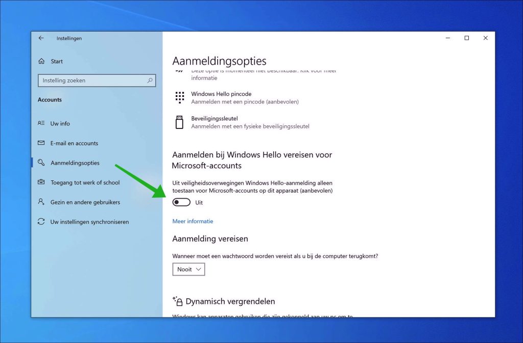 Aanmelden bij Windows Hello vereisten voor Microsoft-accounts uitschakelen