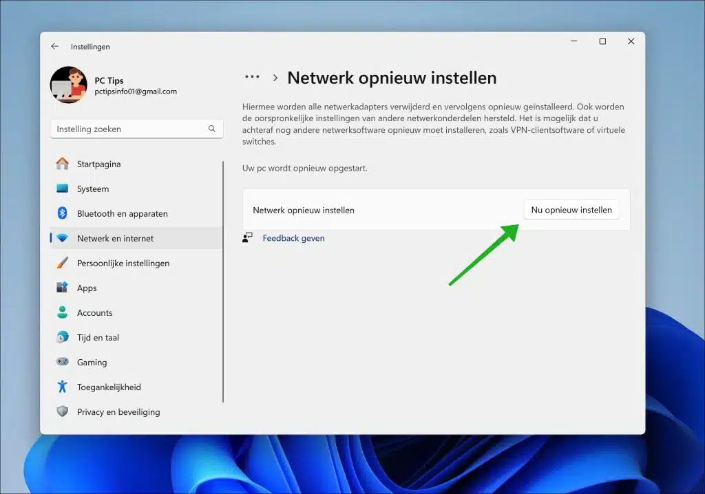 Netwerkinstellingen resetten in Windows 11