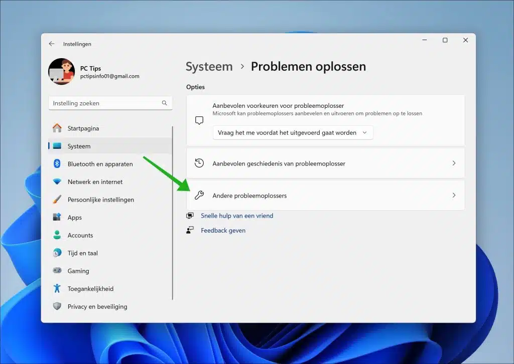 Windows 11 probleemoplosser openen