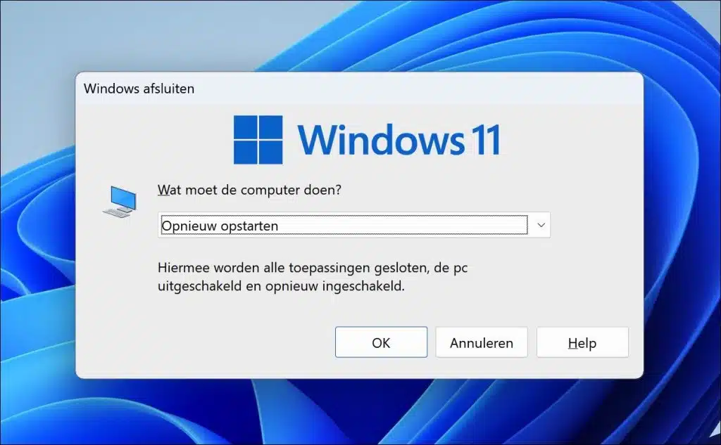 windows 11 opnieuw opstarten