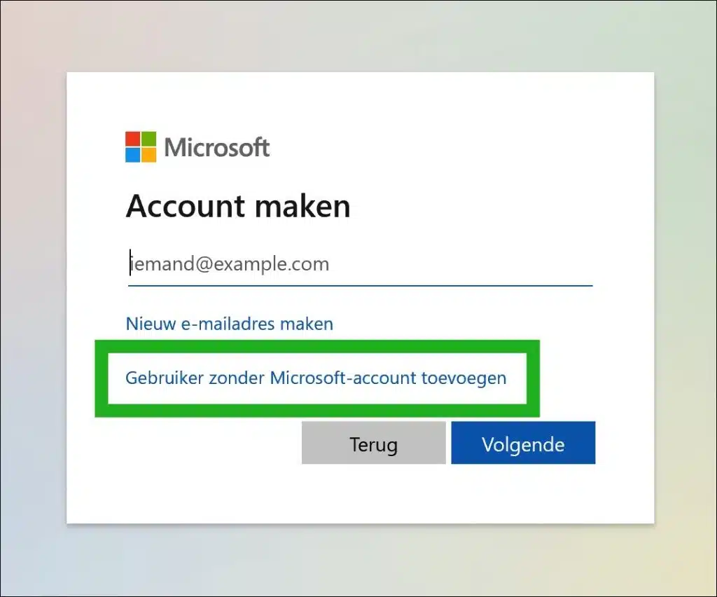 Gebruiker zonder Microsoft-account toevoegen