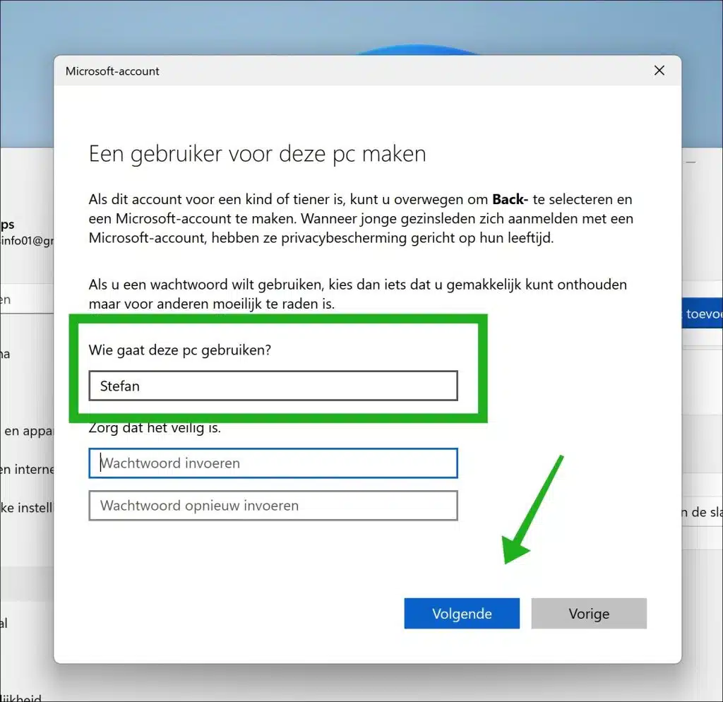Gebruikersaccount aanmaken zonder wachtwoord in Windows 11
