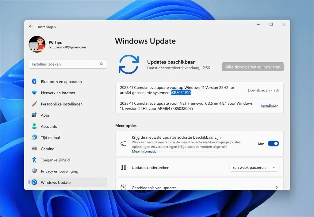 Windows 11 update KB5032190 wil niet downloaden of installeren