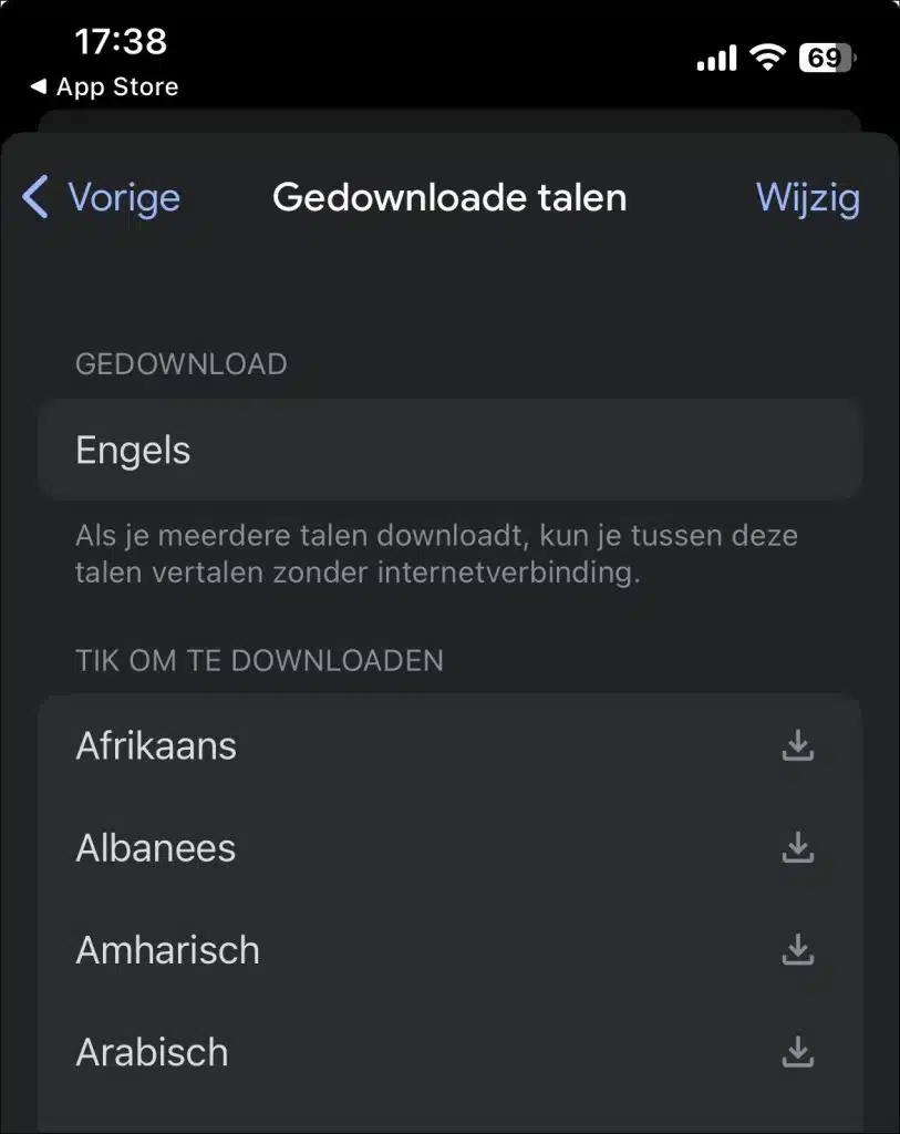 gedownloade talen translate app