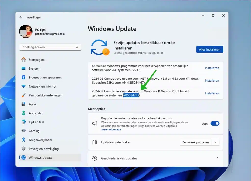 Download KB5034765 update voor Windows 11