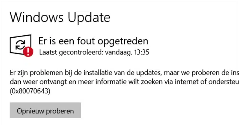 windows update foutmelding 0x80070643