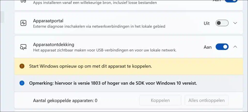 Apparaatontdekking ingeschakeld in Windows 11