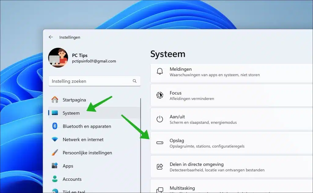 Storage settings in Windows 11
