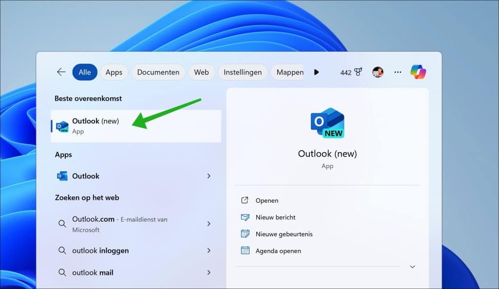 Outlook openen in Windows 11