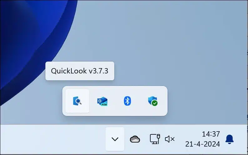 QuickLook in systeemvak