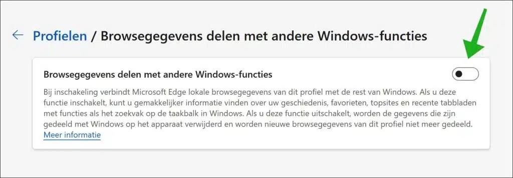 Browsegegevens delen met andere Windows-functies uitschakelen