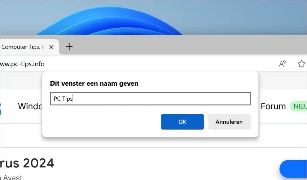 Naam van browser venster wijzigen