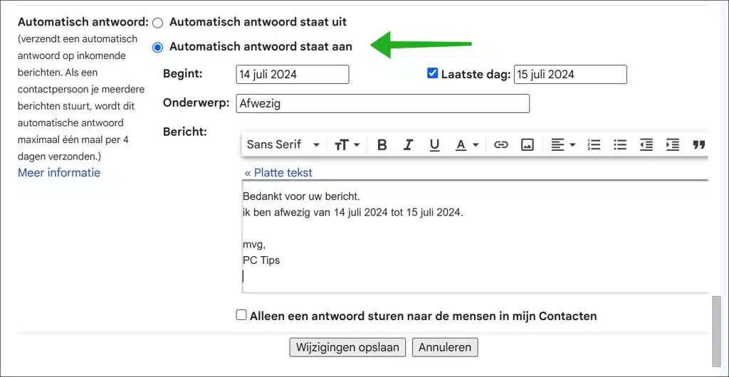 Automatisch antwoord inschakelen in Gmail