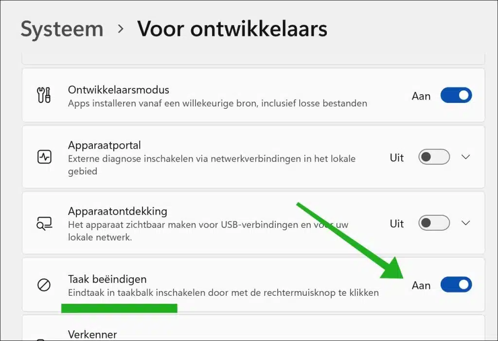 Taak beëindigen inschakelen in Windows 11 taakbalk