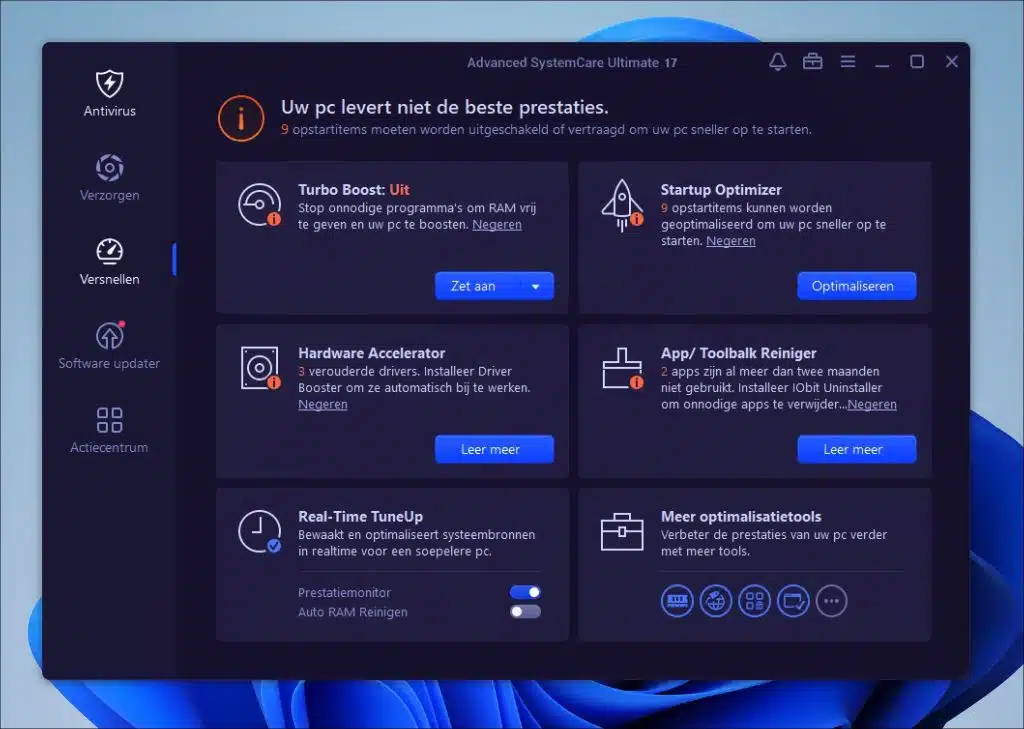 Advanced SystemCare Ultimate 17 optimalisatie tools