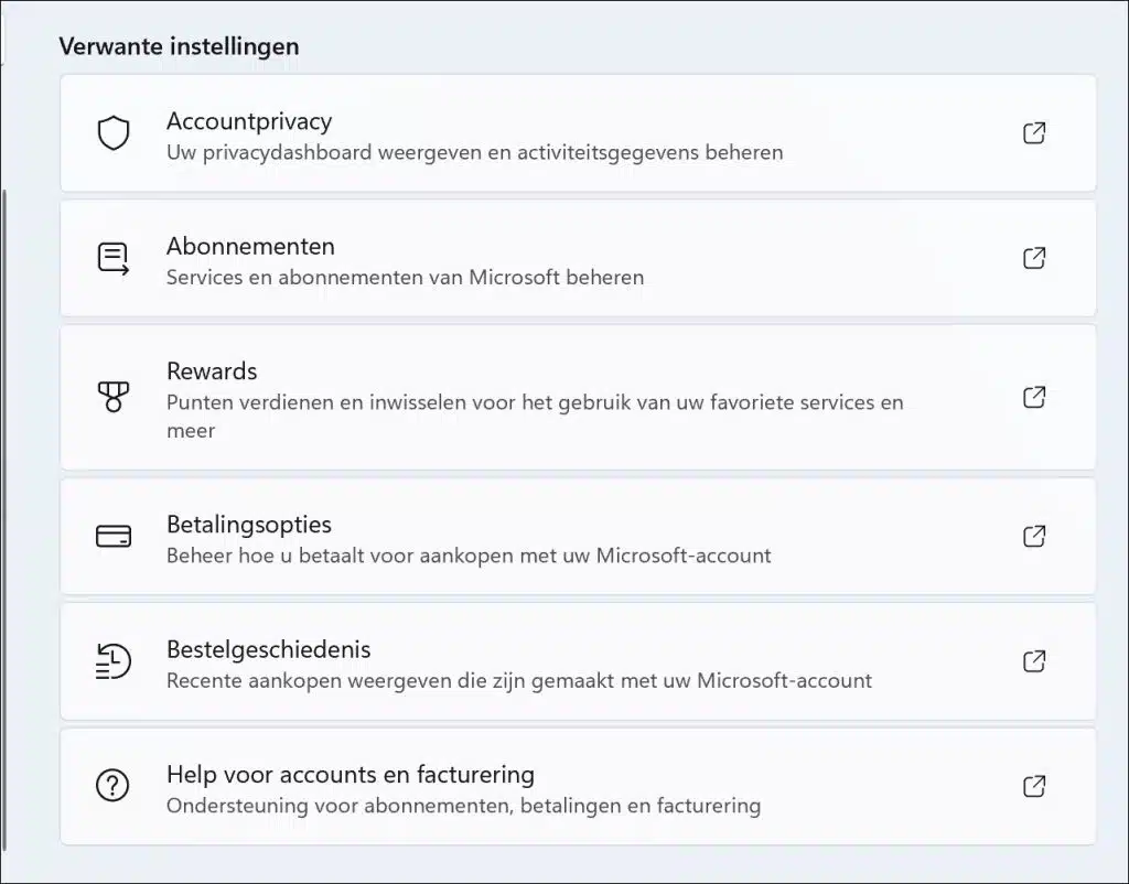 Microsoft Services en abonnementen beheren in Windows 11