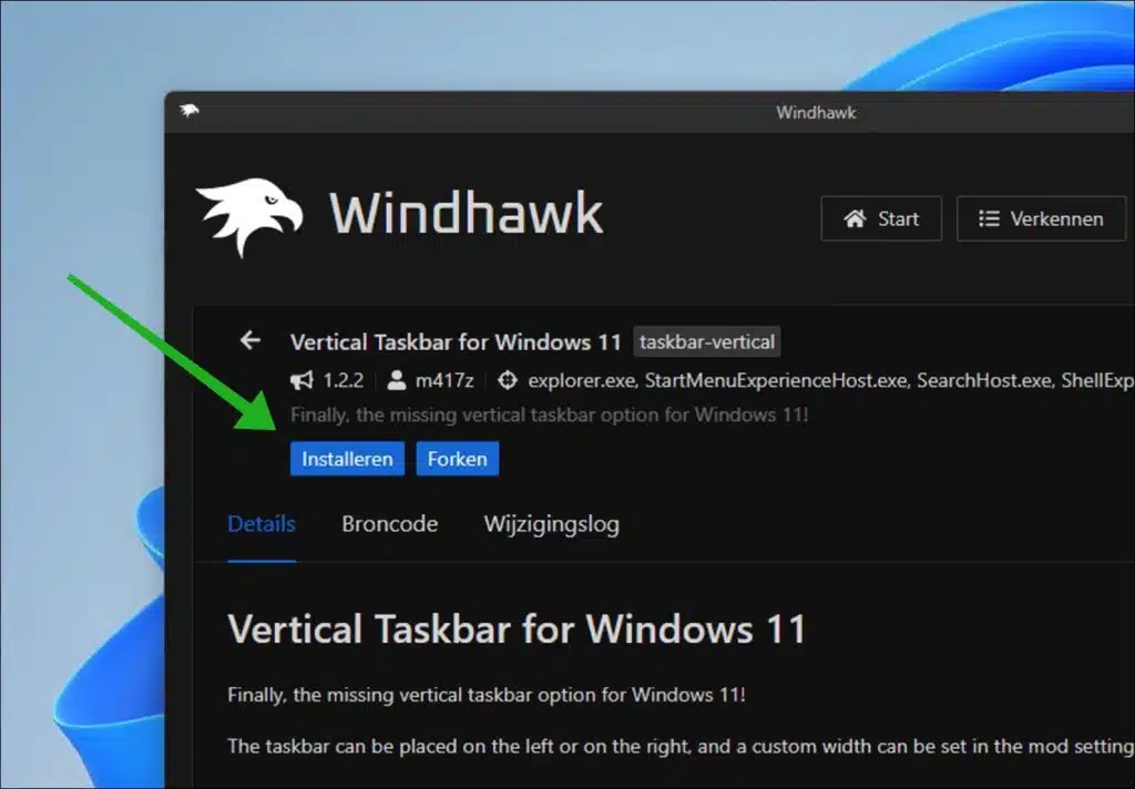 Verticale taakbalk Windows 11 installeren