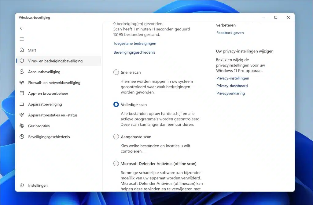 Windows Beveiliging volledige virusscan uitvoeren
